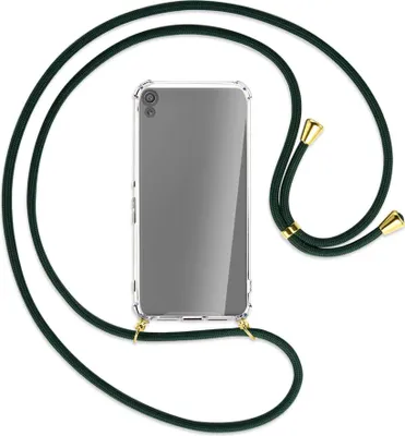 Produktbild von Handykette Backcover-Schutzhülle mit Band (Metall goldfarben) für Sony Xperia XA - dunkelgrün