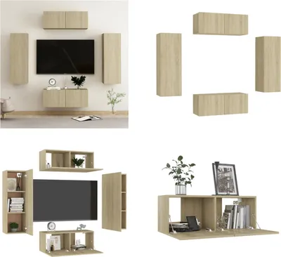 Obrázok produktu pre vidaXL sada 4 ks TV skriniek Sonoma dub na báze dreva - TV skrinka - TV skrinky - HiFi skrinka - HiFi skrinky