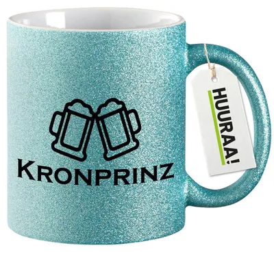 Produktbild von Huuraa Glitzertasse Kronprinz Schützenfest 330ml Blau Keramik Kaffeebecher Geschenkidee