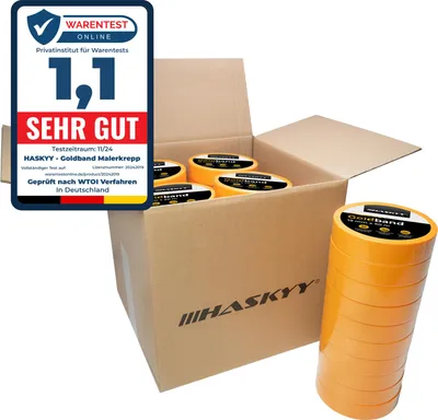 Produktbild von HASKYY 20x Goldband Malerband Kreppband 19mm x 50m Klebeband Malerkrepp