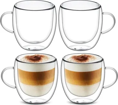 Obrázek produktu pro Hrnek na kávu - 4x150ml - Dvoustěnný - Tepelně odolný - Čiré sklo