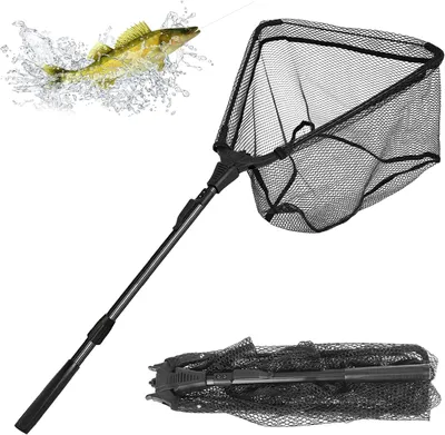 Imagen del producto de Red de pesca telescópica, de 90 cm, plegable, para pesca en estanque y desde embarcaciones