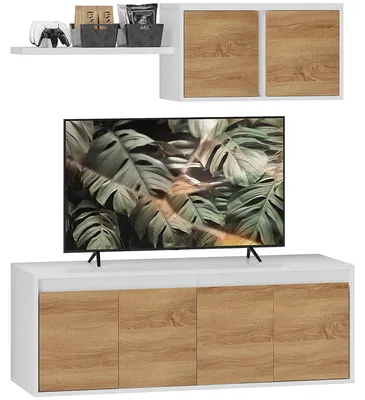 Immagine prodotto di Parete Attrezzata Mobile TV fino a 50" e Pensile 120x41x43,3 cm Bianco e color Legno