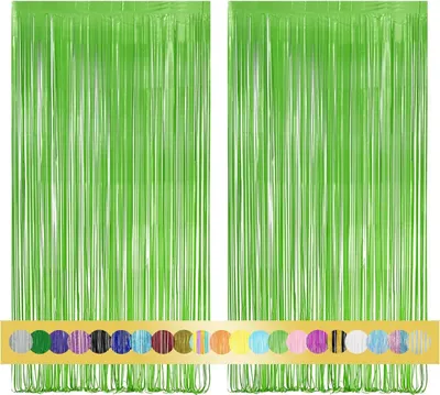 Produktbild von 2 Stück Lametta Vorhang Blassgrün 1m x 2.5m, Glitzer Hintergrund Dekoration Folie