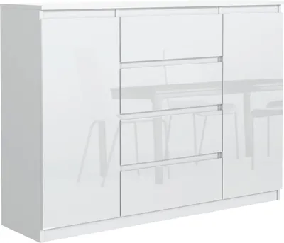 Produktbild von Mobelsta Kommode, Schrank mit Schubladen, Modernes Sideboard, Schubladenschrank, Kommodenschrank, Weiß & Hochglanz 138,5x39x101,5 cm