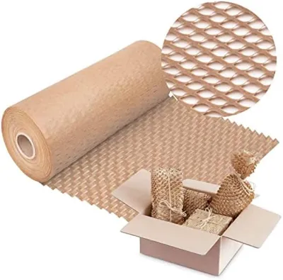 Produktbild von PolkaHome® Verpackungspapierrolle 30 cm x 50 m – braunes Wabenpapier, Kraftpapier, 90 g/m², dehnbar