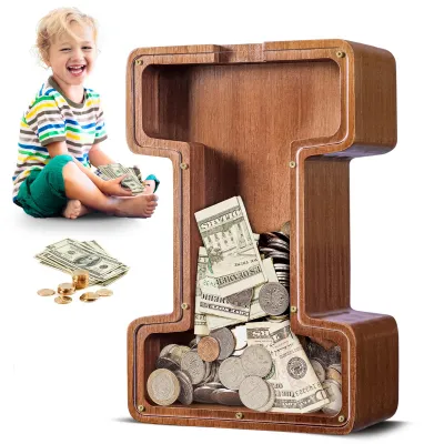 Image de Grande tirelire en bois avec les lettres A et Z, pour les enfants, les filles et les adultes, cadeau, décoration
