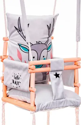 Produktbild von Love Gifts® Babyschaukel aus Holz hochwertig und geeignet als Indoor Schaukel, montierbar an der Decke sowie im Türrahmen, Hirsch, EU