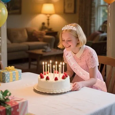 Produktbild von Set aus Krone und Schärpe zum 13. Geburtstag, Roségold-Diadem für das Geburtstagsmädchen, Prinzessinnen-Tiara für Mädchen, Accessoires für die Geburtstagsparty, Geschenk zur Feier des 13. Geburtstags