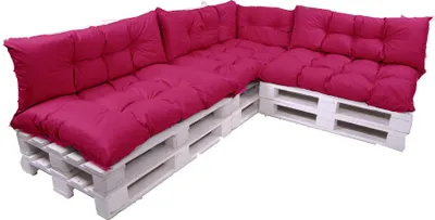 Zdjęcie produktu dla Zestaw poduszek na palety różowy 7szt | siedzisko 120x60 + oparcie 120x40 | komplet poduszek ogrodowych | poduszki na palety
