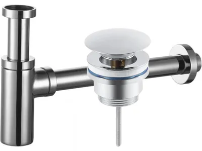 Immagine prodotto di Sifone per lavabo, in ottone, DN32 mm, con tappo click-clack senza troppofilo, finitura cromata