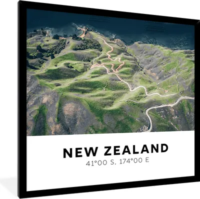 Produktbild von MuchoWow® Gerahmtes Poster Meer - Neuseeland - Grün 40x40 cm - Poster mit Schwarzem Bilderrahmen Wandposter Rahmen Foto Bilder - Mit Rahmen - Wanddekoration Schlafzimmer