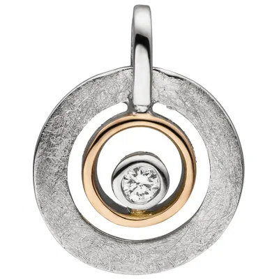 Produktbild von Anhänger 2 Kreise aus 585 Gold Rotgold teilrhodiniert mit Diamant Brillant