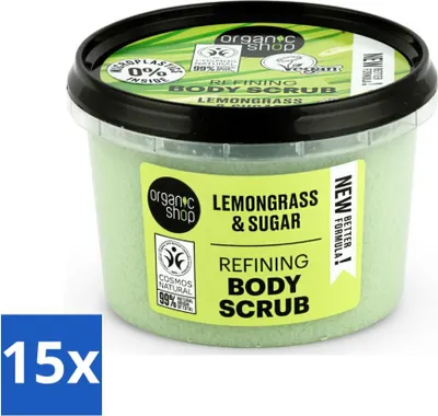 Productafbeelding van Organic Shop - Lichaamspeeling Citroengras - Verfrissend en verzorgend - 250 ml - Voordeelverpakking - 15 stuks