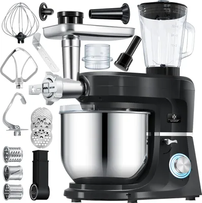 Produktbild von KESSER® 3 in 1 Universal Küchenmaschine K-KM 3000 mit Fleischwolf Knetmaschine Multifuntionale Rührmaschine 5,5L Schüssel mit 3 Rührwerkzeuge 1,5L Entsafter Wurst Set Pasta & Plätzchenformen