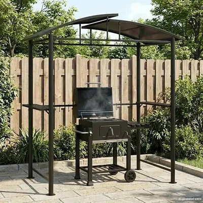 Produktbild von Grillpavillon mit Seitenregalen aus Stahl in Anthrazit 210 x 114 x 230 cm, wetterfestes Partyzelt mit Dach, Sonnenschutz, Überdachung, Pergola für Terrasse, Outdoor Grillen