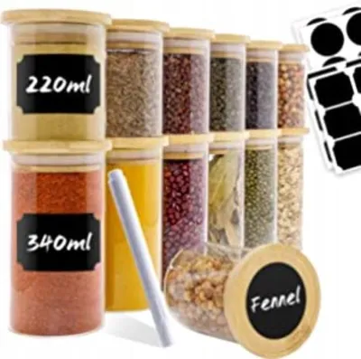 Produktbild von ROKRIST Glasbehälter mit Bambusdeckel für Gewürze 6er-Set
