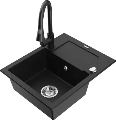 Produktbild von Mexen Enzo 1 Becken-Granitspüle mit Abtropffläche und Mischbatterie Elia, Schwarz - 65066506-77-670101-70