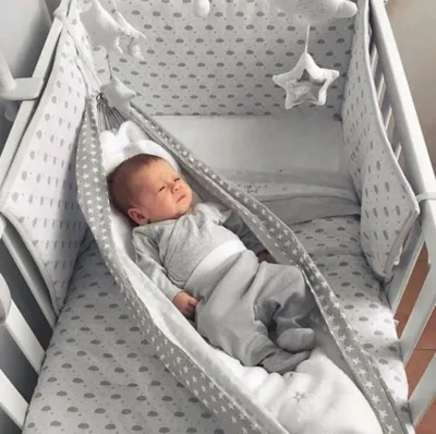 Produktbild von Baby Hängematte für Kinderbett,Babywiege Babyhängematte,Hängekorb Babyschaukel, 100*130cm,grau,Stoff