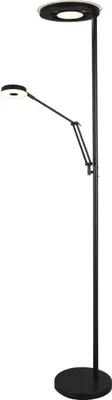 A black LED floor lamp with a reading lamp attachment, shown against a white background.