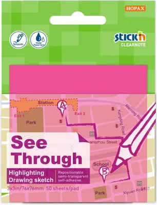 Produktbild von Haftnotizen 76 x 76 mm, transparent, 50 Stück, rosa – Stickn