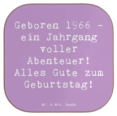 Produktbild von Mr. & Mrs. Panda Quadratischer Untersetzer Spruch 1966 Geburtstag Abenteuer - Lavendeltraum - Geschenk, Holzuntersetzer, Jahrgang, gläseruntersetzer, für Gläser, Tassen