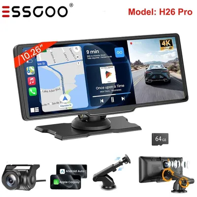Imagen del producto de Radio para coche con Carplay, Android Auto, pantalla táctil, Bluetooth, USB, MP3, sistema de manos libres, entrada AUX, ranura para tarjeta de memoria, pantalla de 7 a 11 pulgadas, compatible con la mayoría de los vehículos, con grabadora de video (DVR) y tarjeta de 64 GB