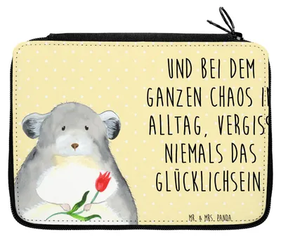 Produktbild von Mr. & Mrs. Panda Federmappe Chinchilla Blume Motiv - Gelb Pastell - Geschenk, Büro, Lustige Sprüche, Kummer, Schreibmappe, Chinchillas, Federmäppchen, Chaos, Stiftemappe