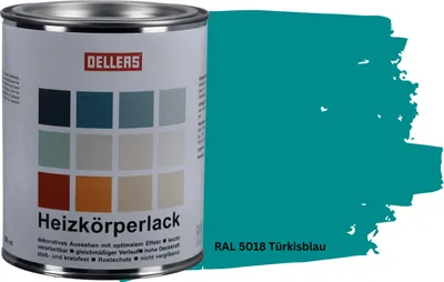 Produktbild von OELLERS Heizkörperlack DIY 1L – RAL 5018 Türkisblau | Heizkörperfarbe & Heizungsfarbe | Hochdeckender Heizungslack | Hitzebeständig & langlebig