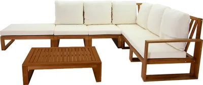 Produktbild von Miliboo - Eck-Gartenmöbel aus Massivholz mit abziehbaren Kissen in Beige 6/8-Sitzer SALSA