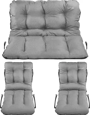 Produktbild von SuperKissen24. Sitzkissen Bankauflage für Gartenbank - Bankkissen Bankauflage 100x60x50 cm mit 2er 48x96 cm Stuhlkissen - Wetterfest - Grau Leinen