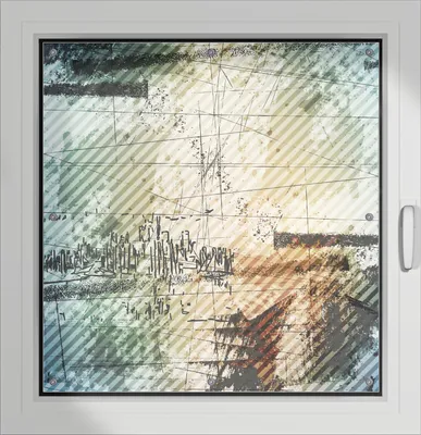 Produktbild von Wallario Lichtschutzbild, Dekorativer Sichtschutz Sonnenschutz 96 x 100 cm mit Motiv: Grunge Stil  Streifen Schrift und Muster - Verdunklung ohne Bohren