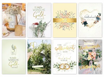 Produktbild von Glückwunschkarten Zur Goldhochzeit 100 Stück 8 Motive