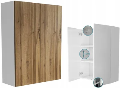 Zdjęcie produktu dla wisząca szafka łazienkowa 60 x 80 szafka do łazienki 60cm biała + dąb wotan