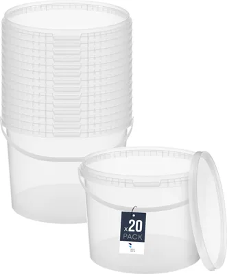 Produktbild von BenBow Eimer mit Deckel 10L x20 Transparent - lebensmittelecht, stabil, luftdicht, auslaufsicher, geruchsneutral - Plastikeimer mit Henkel - leer
