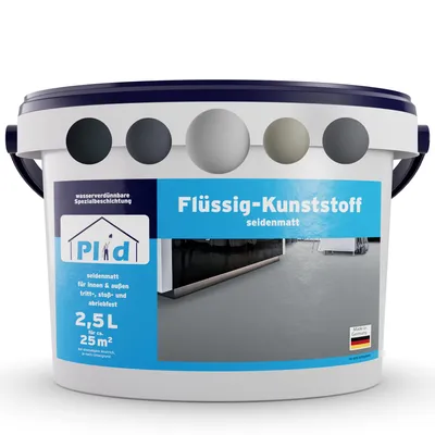 Produktbild von Plid® Flüssigkunststoff Bodenbeschichtung Lichtgrau 2,5L, Innen & Außen - Flüssiger Kunststoff - Schutzschicht für Boden & Wand- Betonfarbe Wasserfest