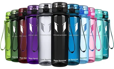 Image de Bouteille d'eau en Tritan, 750 ml, finition brillante, noire, sans BPA