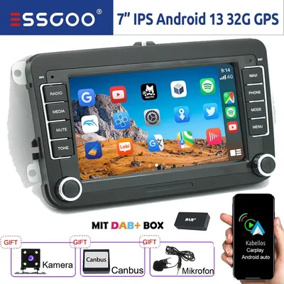 Produktbild von Android Autoradio Navi 7 Zoll Touchscreen DAB+ GPS Carplay für VW Golf Tiguan Passat Polo mit Freisprechanlage Sprachsteuerung Bluetooth 32GB Speicher
