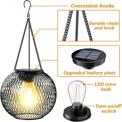 Set von 4 hängenden Solar-Gartenlampen - IP65 wasserdicht - Warmweißes Licht - Automatisches Ein/Aus