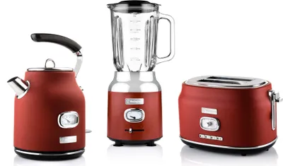 Produktbild von Westinghouse Retro Set, 2-Schlitz Toaster, Wasserkocher, Standmixer, rot