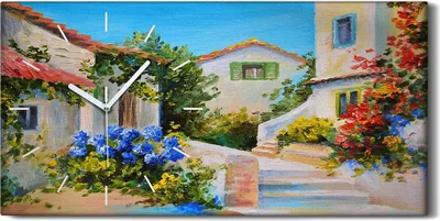 Produktbild von Küchenuhr Bürouhr Leinwand Uhr Geräuschlos 60x30 Ölgemälde Gebäude Blumen Kunst - weiße Hände
