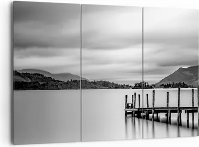 Produktbild von Bild auf Leinwand - Leinwandbild - 3 Teile - Schwarzweiß Landschaft See - 165x110cm - Wand Bild - Wanddeko - Wandbilder - Leinwanddruck - Bilder - Wanddekoration - Leinwand bilder - CE165x110-4321