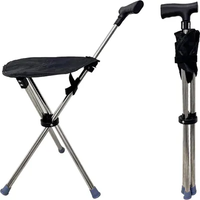 Produktbild von Gehstock mit Sitz 68-90CM faltender Leichter Gehstock Stuhl Kapazität 250 lbs justierbare Höhe 2-in-1 beweglicher Sitz für Erwachsene