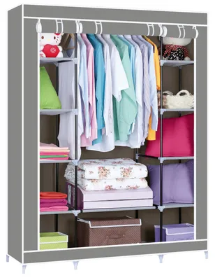 Produktbild von NYVI Kleiderschrank FlexStorage - Faltbar, Tragbar, Stabil, Rostfrei - Komfort Faltschrank - Stoffschrank mit Kleiderstange - Schlafzimmer, Camping, Ankleidezimmer - L 175x150x45 cm Grau