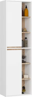 Produktbild von Bad-Hochschrank hängend VAMI Weiß 50 cm 2 Türen Sonoma Eiche 10 Regalböden B50xH170xT30 cm