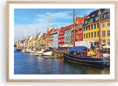 Produktbild von Gerahmtes Poster - Rahmen in heller Eiche - Kopenhagen Nahavn Schiffe - 70x50 cm - Wand Bild - Wanddeko - Wandbilder - Wandposter - Bilderrahmen - Bilder - Kunstdruck - Wandbild - P2NAA70x50-4205