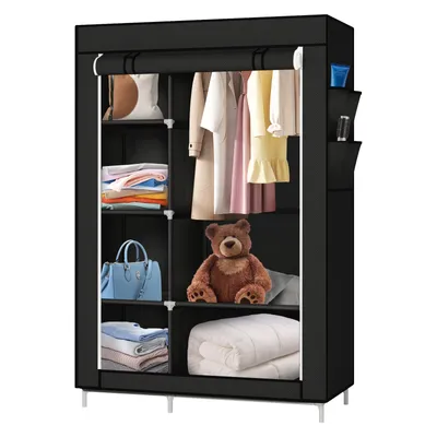 Image de Armoire Armoire pliante en tissu Penderie pliante avec tringle à vêtements 105*45*170cm Noir