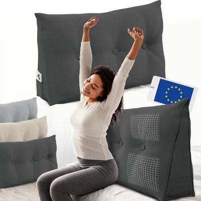 Immagine prodotto di Cuscino per schienale ELONEO largo 100 cm, cuscino a cuneo adatto per letto e divano, cuscino da lettura triangolare, cuscino con rivestimento sfoderabile e lavabile