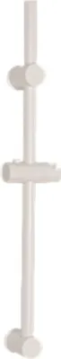 A white shower rod with two adjustable holders.