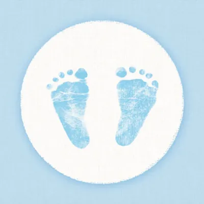 Produktbild von 20 kleine Cocktailservietten Baby Steps Boy - Fußabdrücke Baby blau 25x25cm